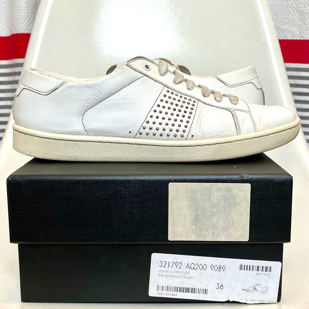 SAINT LAURENT SL/01 White Studded Sneakers